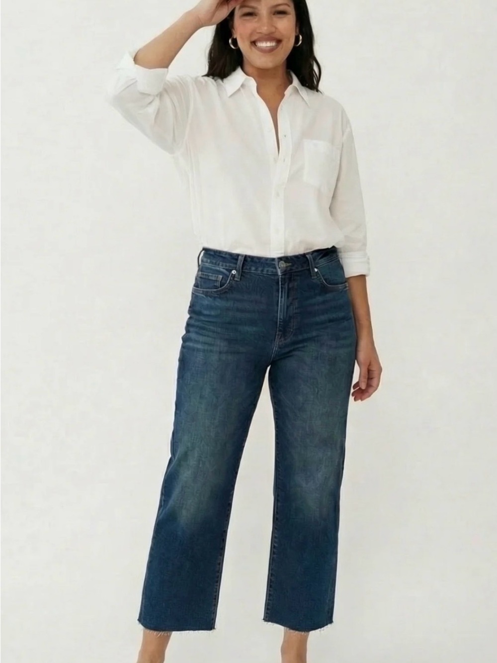 EUC Oliver Logan Sculpt+ High Rise Cropped Jeans Size 29 Dark Wash Raw Hem
